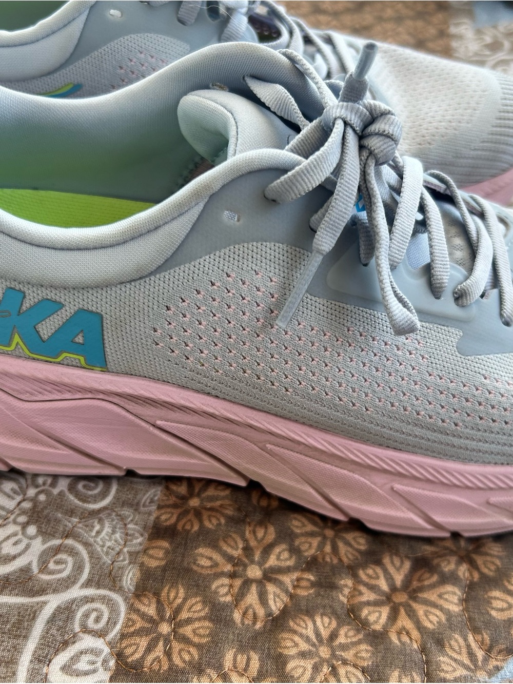 Hoka Women’s Light Blue & Pink Running Sneakers with Lime Accents - Picture 6 of 6